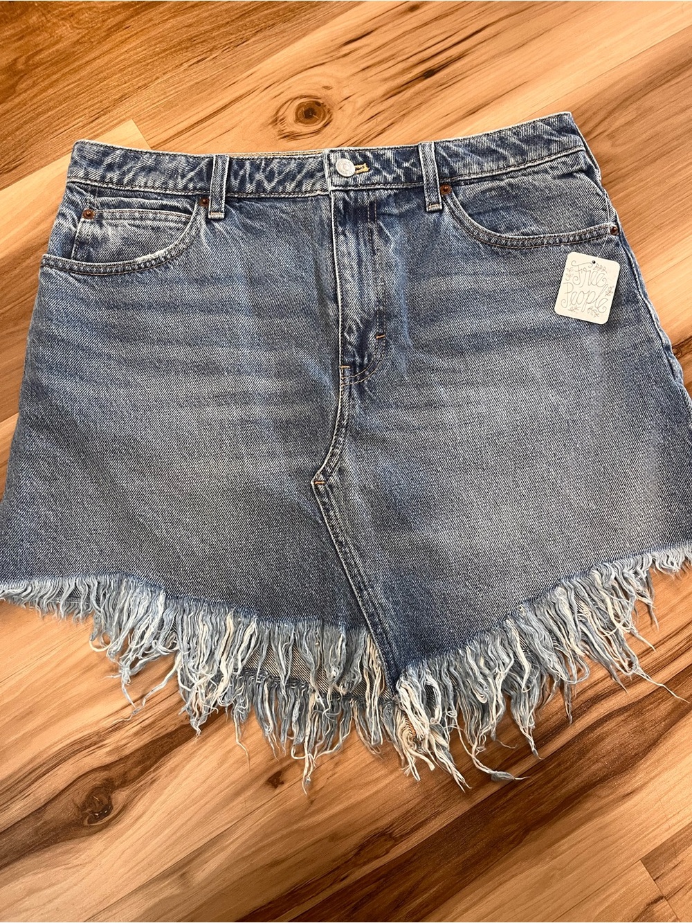 NWT We The Free People Bailey Denim Mini Skirt Size 31 Fringe Boho Festival NEW